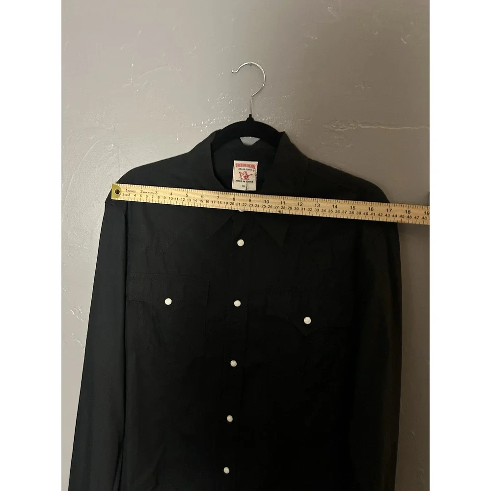 True Religion Men's Pearl Snap Black Long Sleeve League Of 56'ers Size XL‎